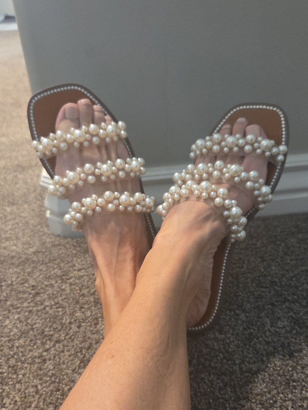 Steve Madden Pearl-Embellished Cream Strappy Sandals
